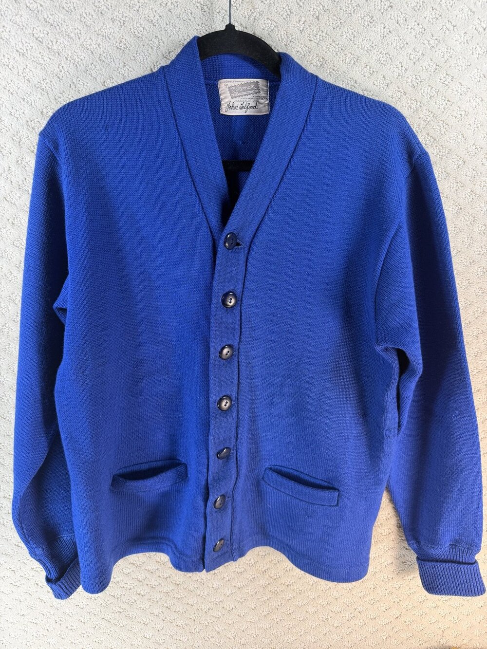 Coleman Knitting Mills Cardigan Sweater Mens Royal Blue 24 Pit Long Size L